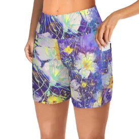 Art Flowers Yoga Shorts with Pockets up to 5 XL (FWS)