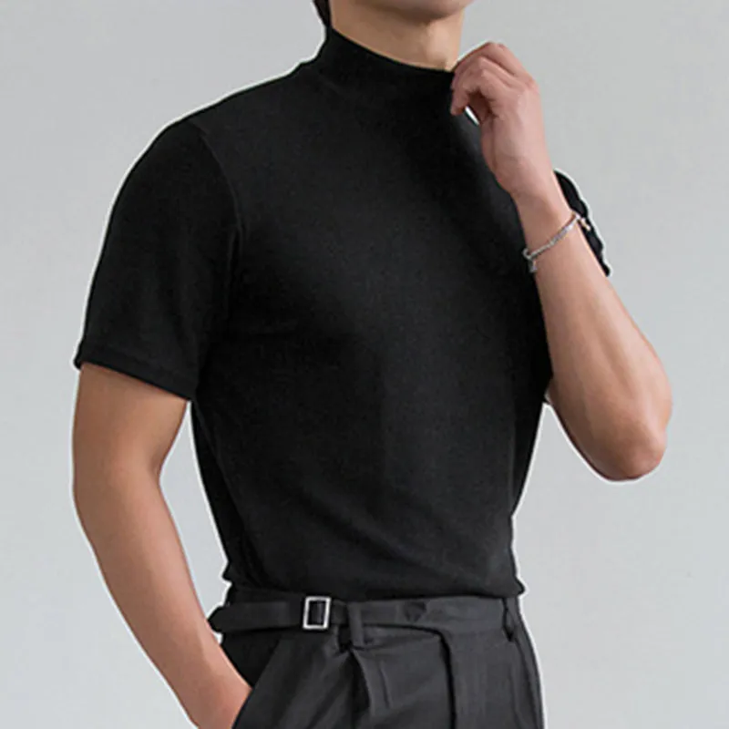 Men classy mock neck t-shirt turtleneck short sleeve slim fit shirt