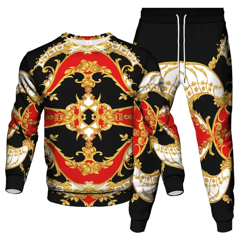 Men's & Women's Vintage Baroque Tracksuit Set – Luxury 2-Piece Jogging Pants & Sweatshirt Streetwear